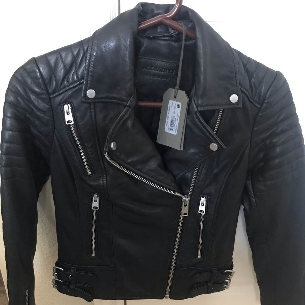 Allsaints Papin Leather Biker Jacket black US0 New
